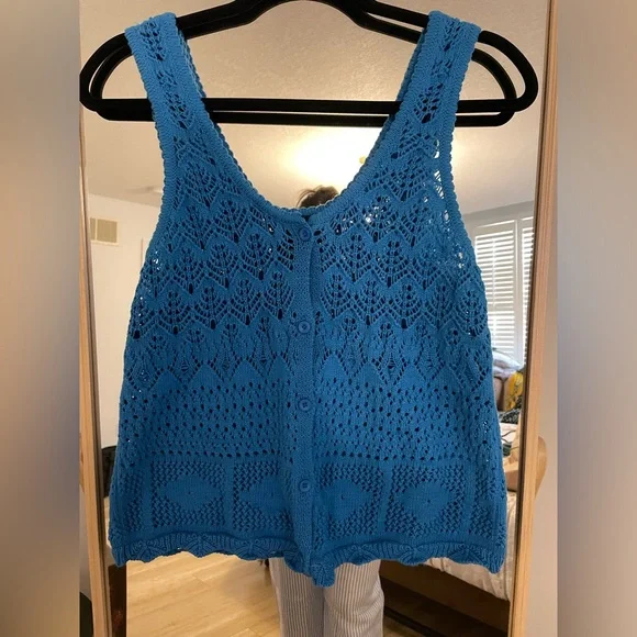 Design History Blue Cropped Ribbed Vest Top - Picture 3 of 3